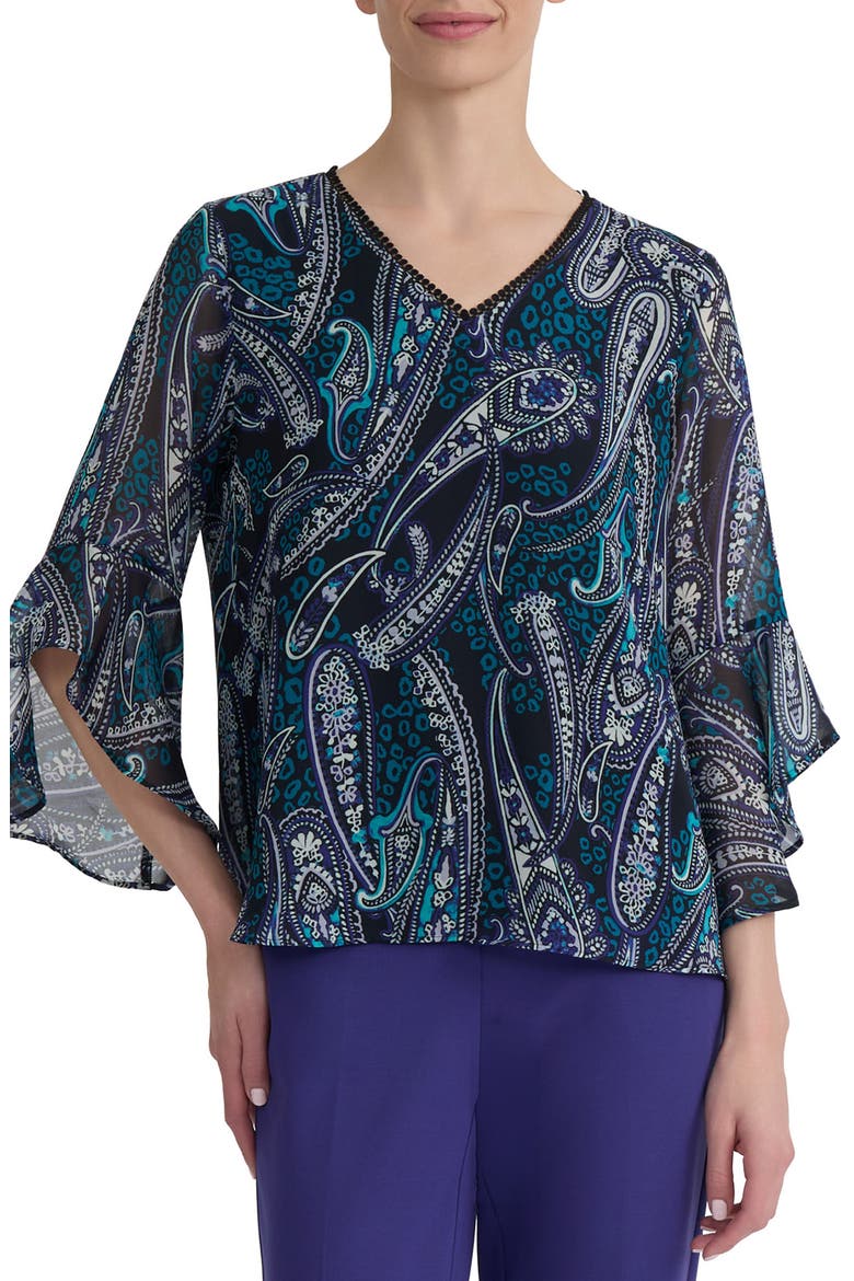 Print Ruffle Sleeve Top, Main, color, BLACK MULTI