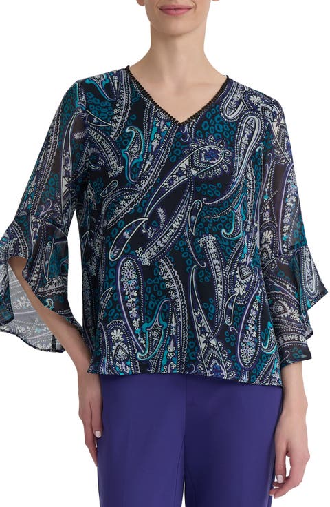 Print Ruffle Sleeve Top