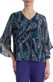 KASPER Print Ruffle Sleeve Top