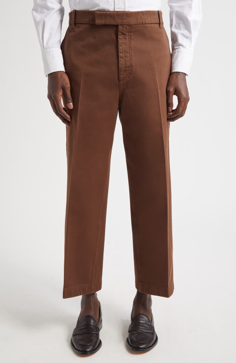 Thom Browne Cotton Twill Crop Chinos, Alternate, color, Brown