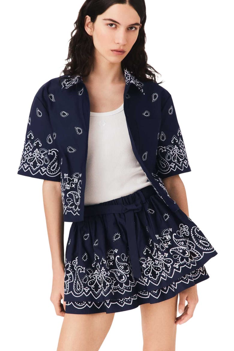 Short embroidered ruffled skirt, Alternate, color, Navy bandana embroidered