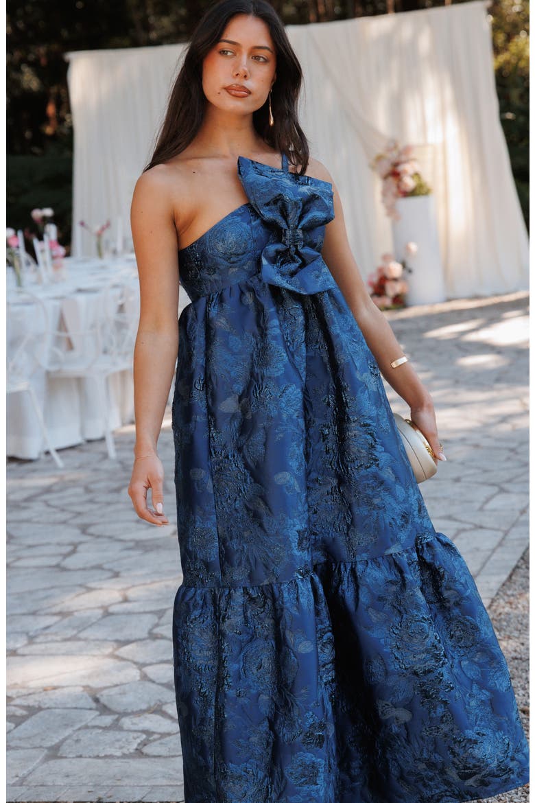 Betina Bow Front Maxi Dress, Alternate, color, BLUE BROCADE