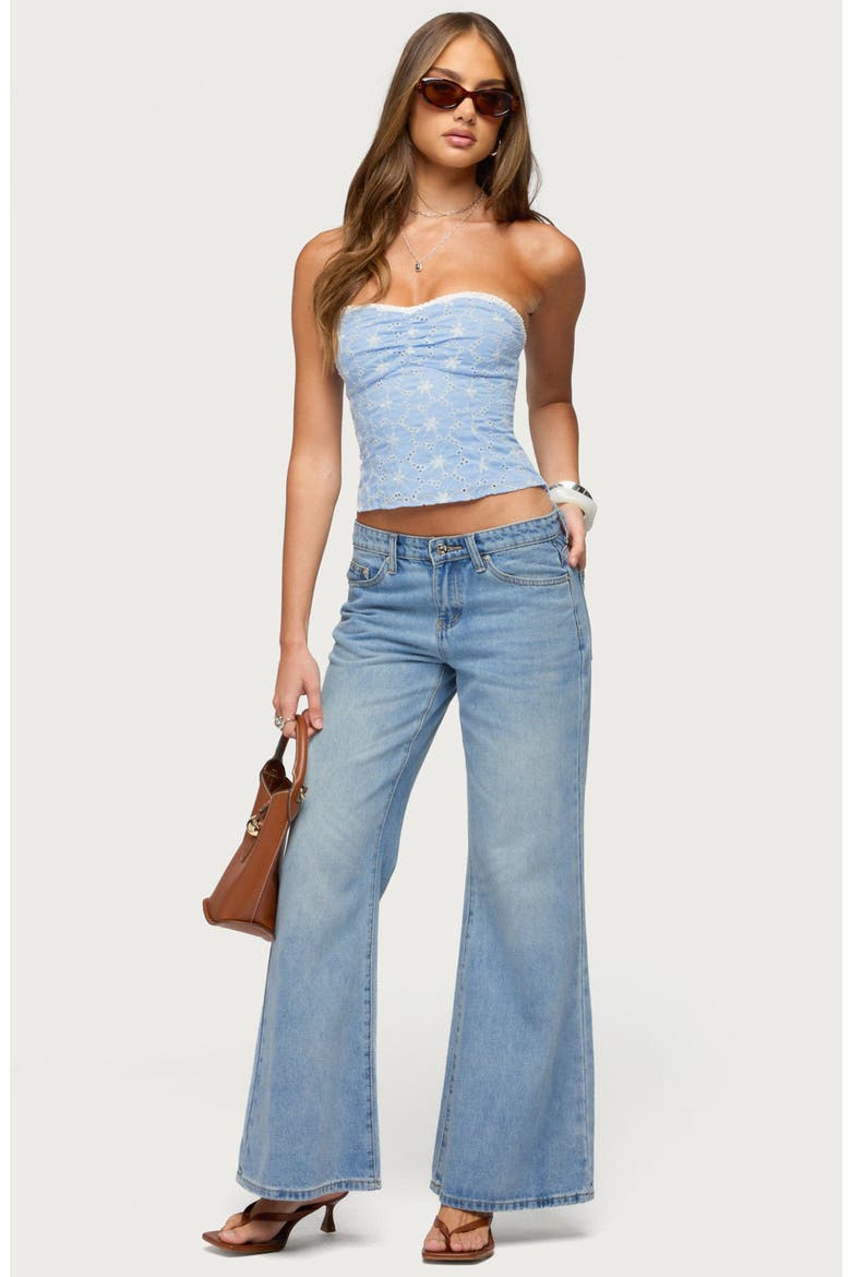 Zeffey Eyelet Strapless Corset Top, Alternate, color, LIGHT-BLUE