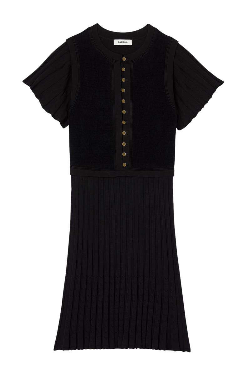 SANDRO Pleated knit dress, Alternate, color, 
