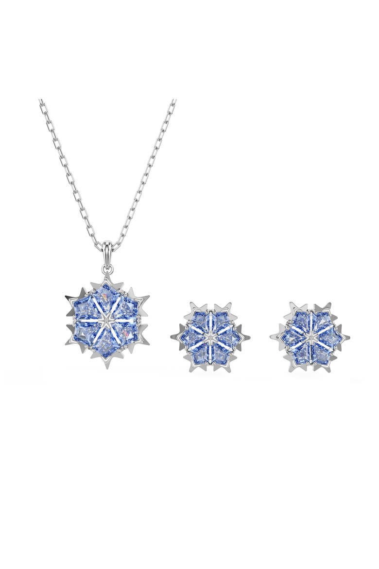 Magic Snowflake Stud Earrings & Necklace Set, Main, color, BLUE