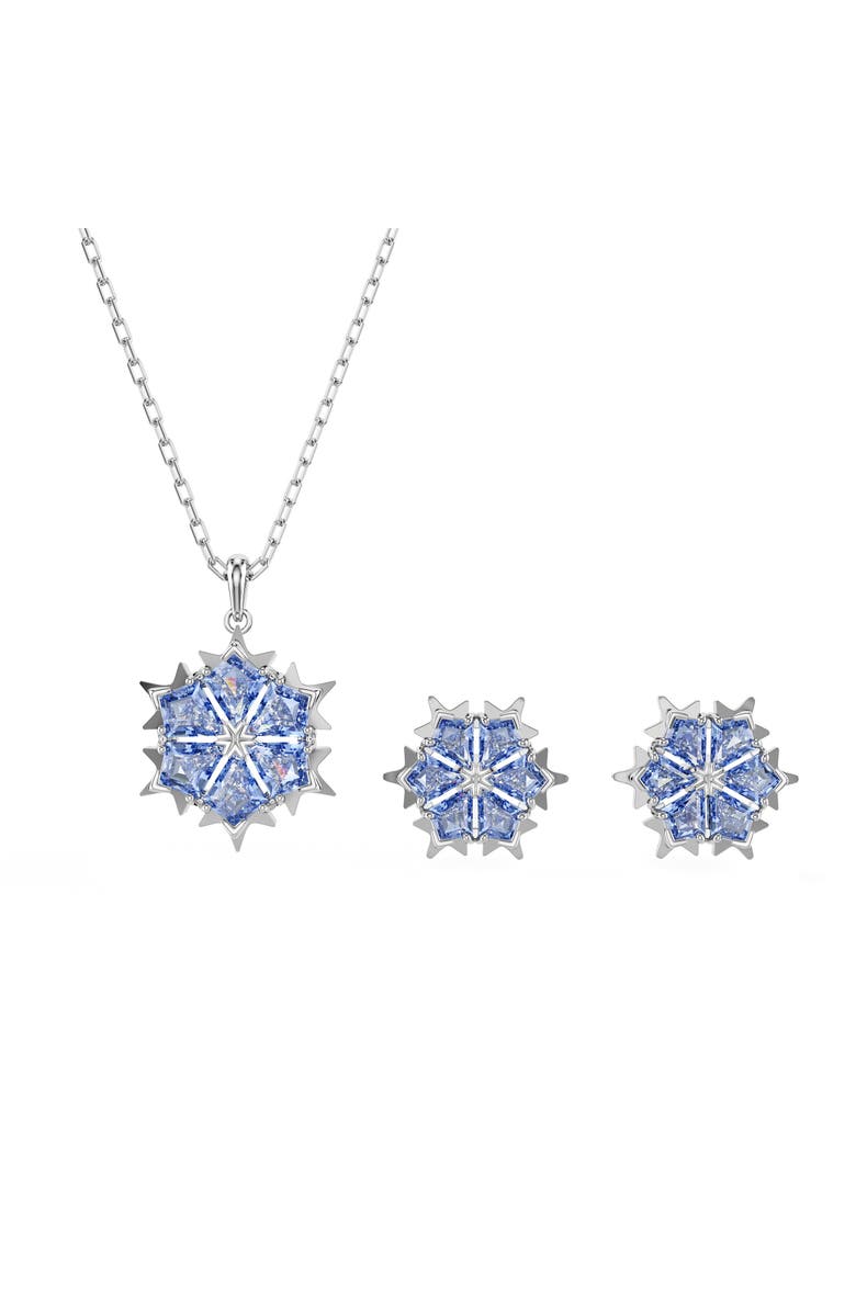 Swarovski Magic Snowflake Stud Earrings & Necklace Set, Main, color, Blue