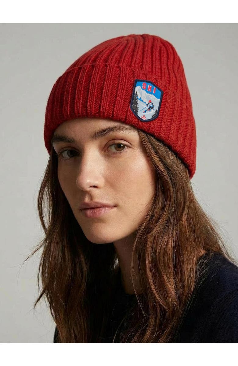 Krimson Klover Cashmere Beanie with Patch, Main, color, Red