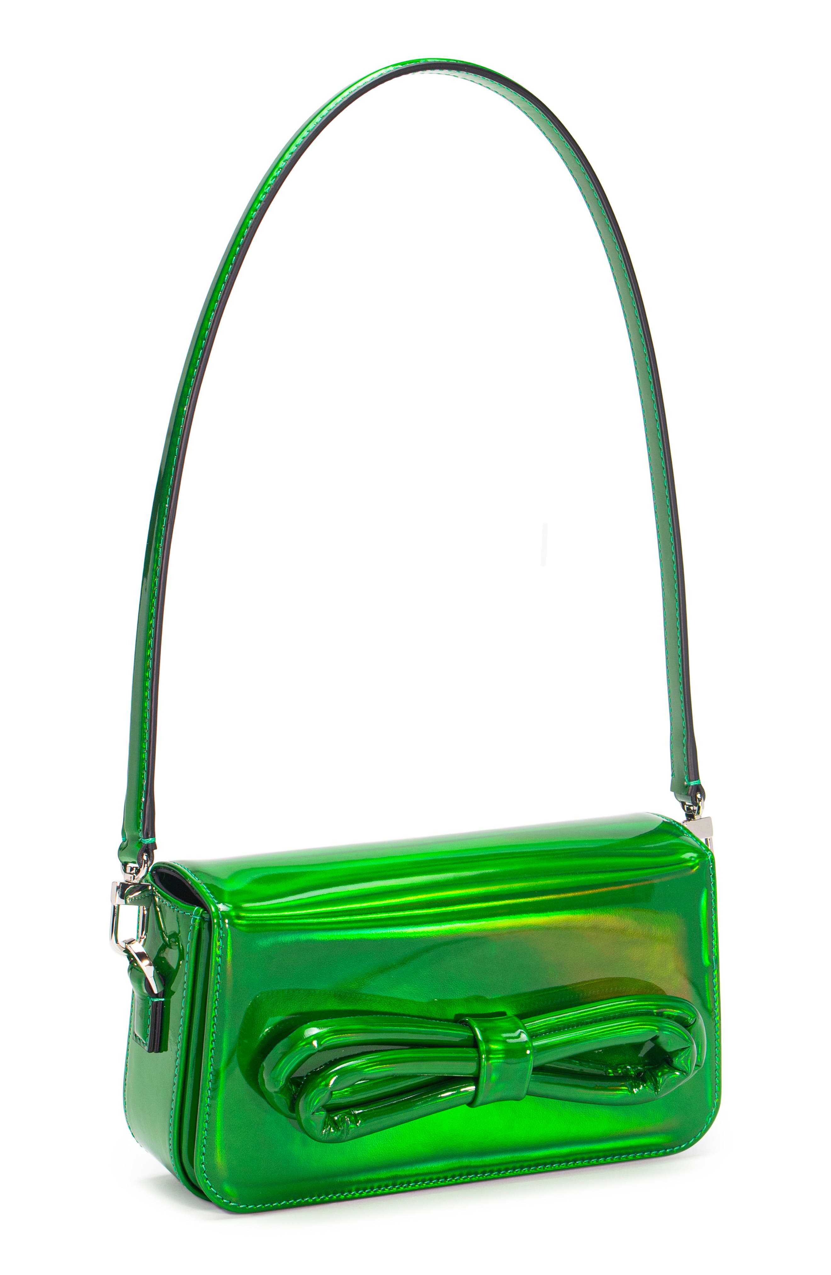 Mach & Mach Puffer Bow Iridescent Leather Shoulder Bag, Alternate, color, 