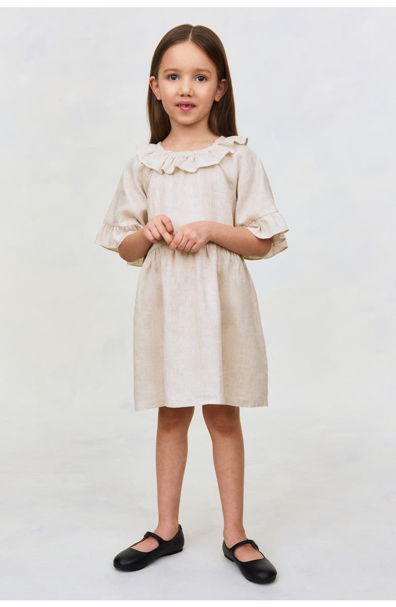 H&M Frill-collared Linen Dress, Alternate, color, Light Beige
