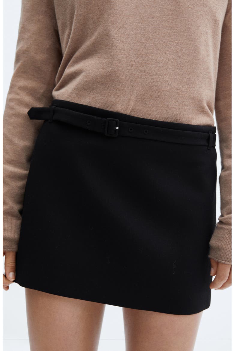 Straight Belted Miniskirt, Alternate, color, BLACK