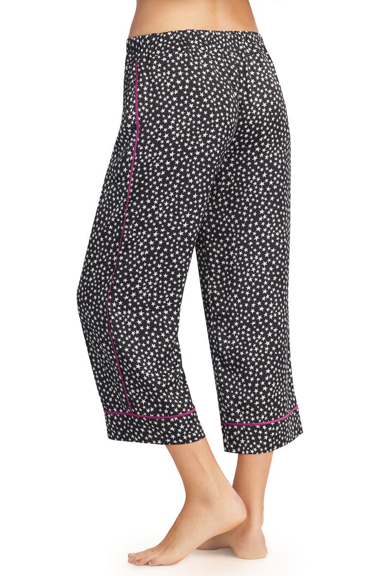 Room Service Crop Satin Pajama Pants, Alternate, color, BLACK / WHITE STAR TOSS