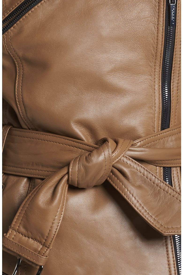 Two Tone Leather Moto Jacket, Alternate, color, SADDLE/ BLACK