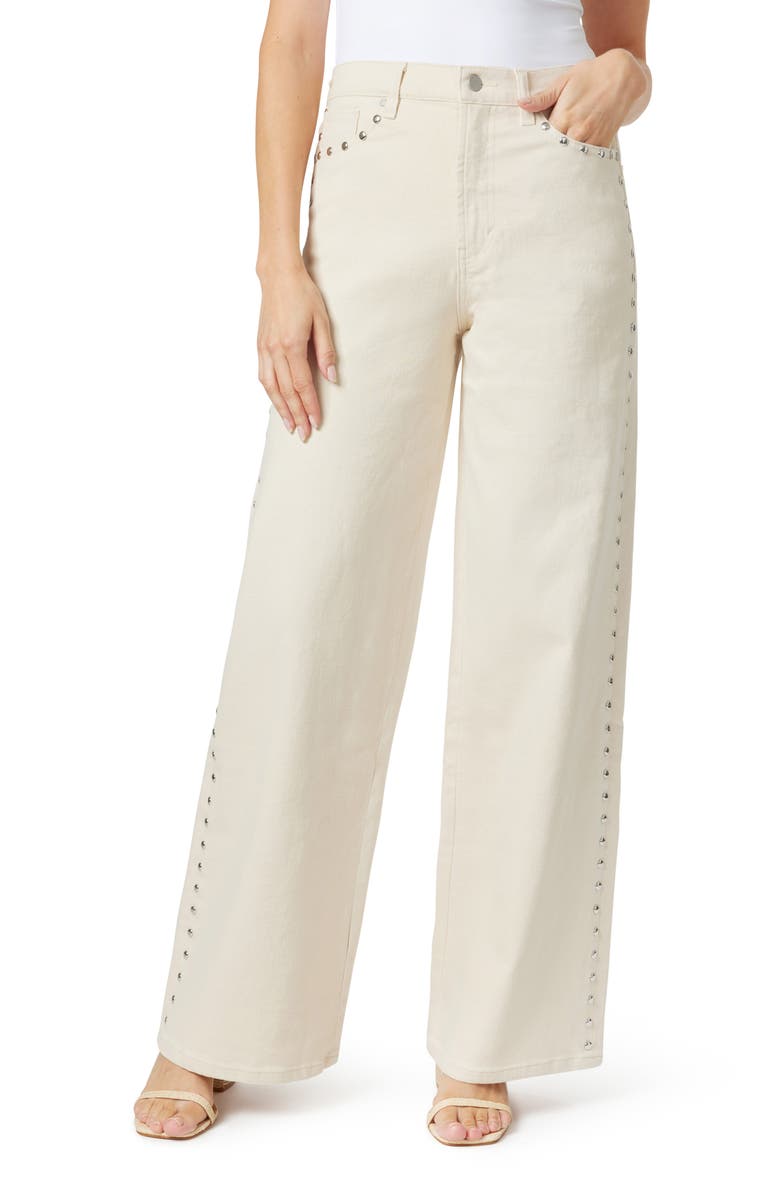 Habitual Studded High Waist Wide Leg Jeans, Main, color, Ecru