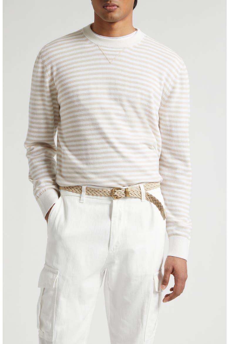 Stripe Cashmere Crewneck Sweater, Main, color, 01-02 WHITE/ BEIGE