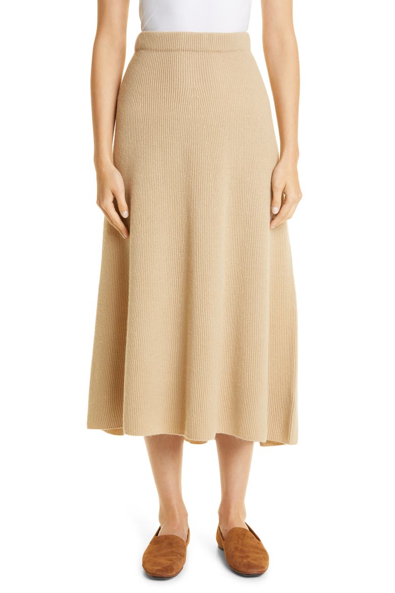 Ribbed Wool & Cashmere Swing Skirt, Main, color, FAUNA