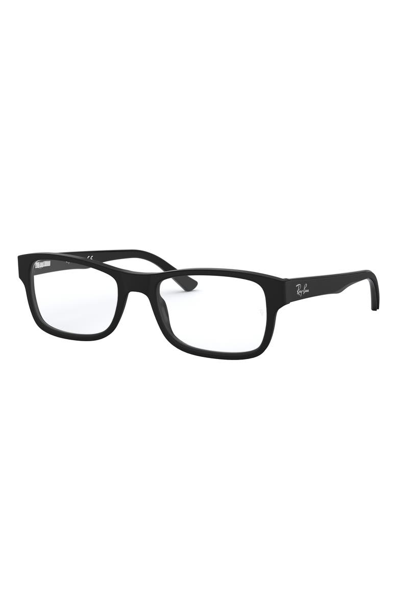 Ray-Ban Unisex 52mm Rectangular Optical Glasses, Alternate, color, Matte Black
