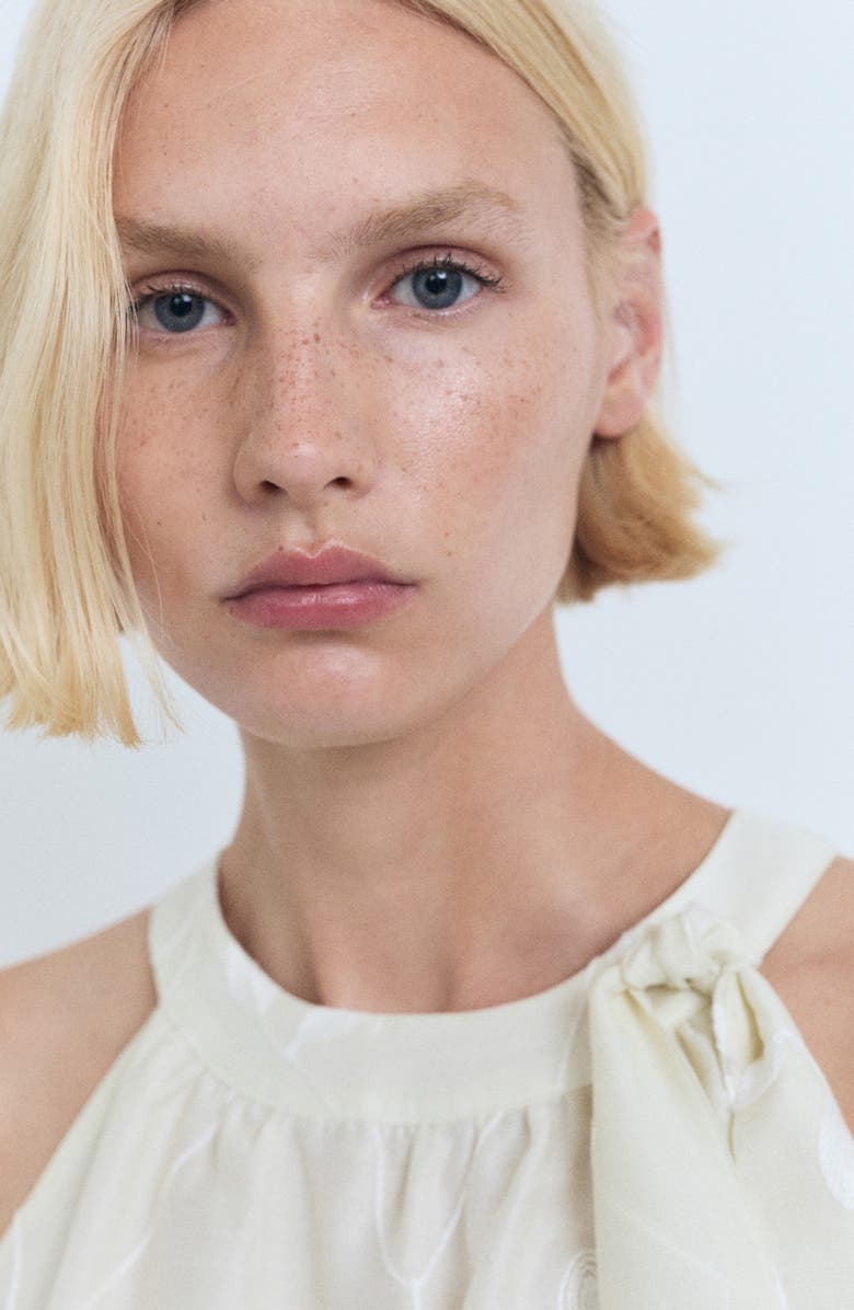 MANGO Knot Detail Floral Halter Top, Alternate, color, Ecru