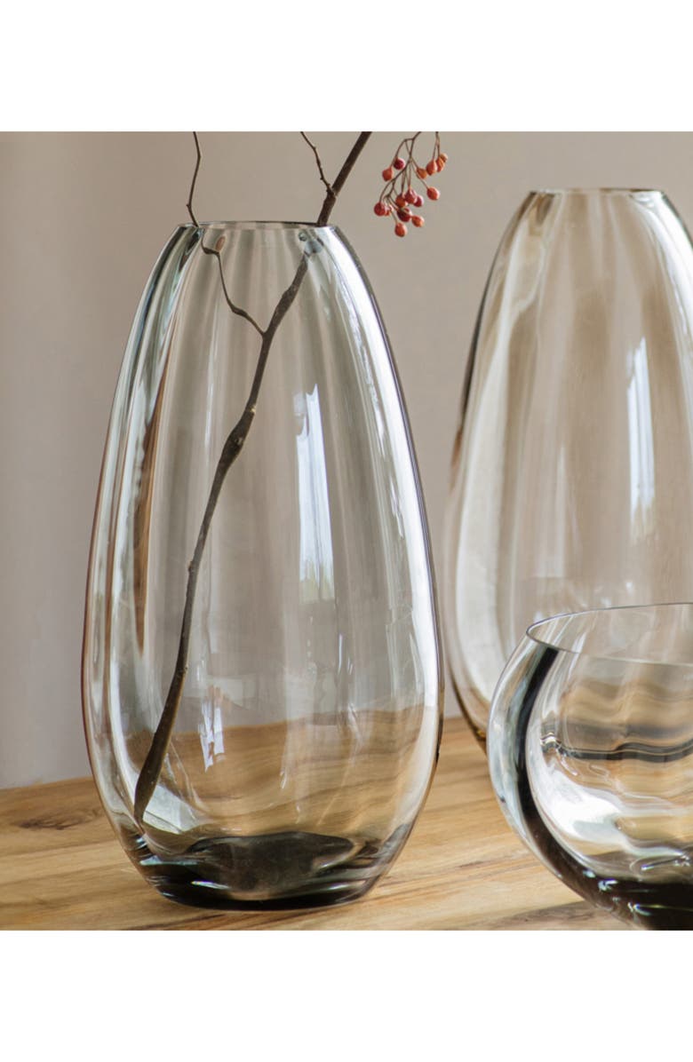 VIETRI Bolla Pleated Glass Medium Vase, Alternate, color, Grey