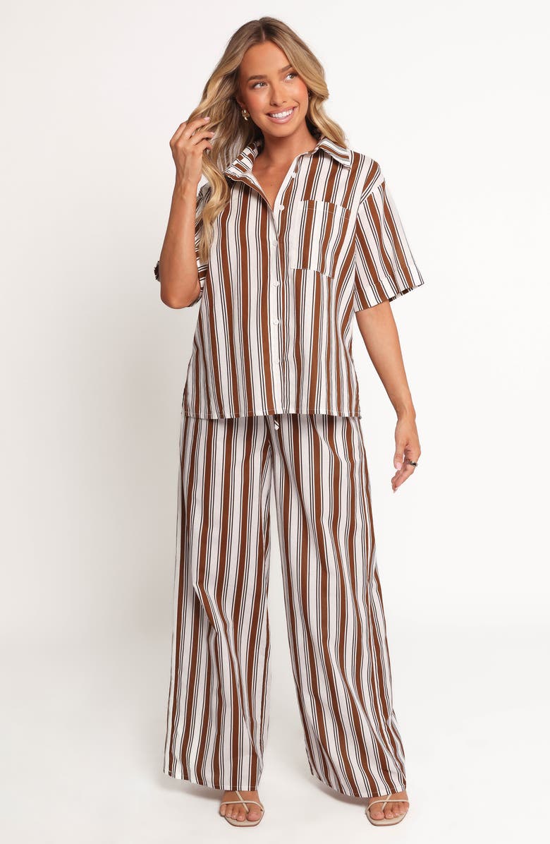 Petal & Pup Thalia Stripe Cotton & Linen Wide Leg Pants, Alternate, color, Chocolate Stripe