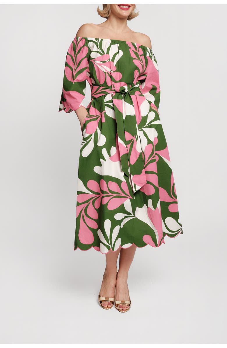 Frances Valentine Coco Midi Dress Mid-Century Palm, Alternate, color, Treetop/Multi