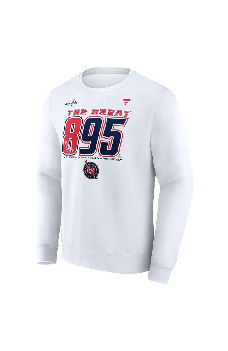 FANATICS Men's Fanatics Alexander Ovechkin White Washington Capitals NHL All-Time Leading Goal Scorer The Great 895 Fleece Pullover Sweatshirt, Alternate, color, White
