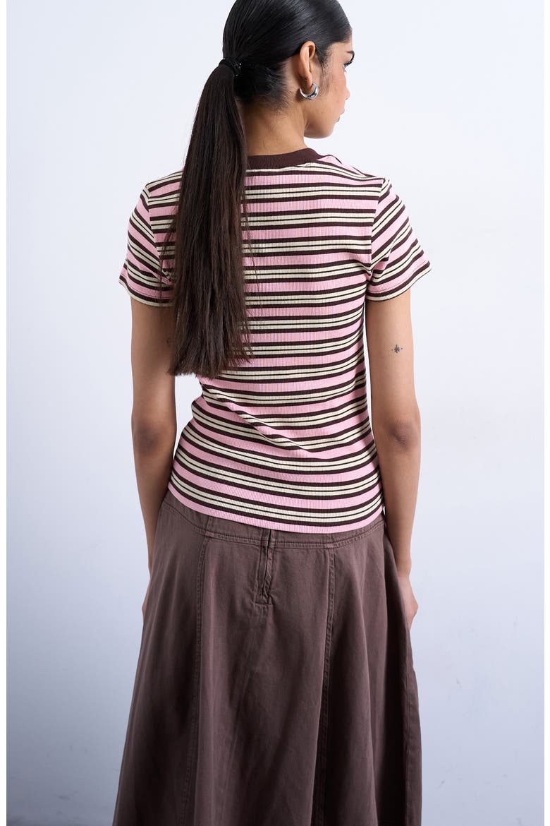 Stripe Short Sleeve Stretch Cotton Rib T-Shirt, Alternate, color, PINK MULTI