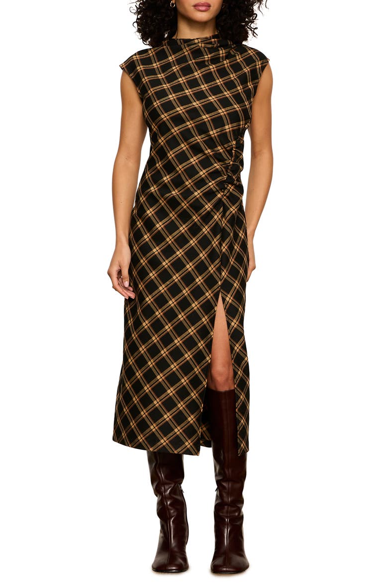 Autumn Edit Plaid Midi Dress, Main, color, BLACK/ AUTUMN GOLDIE PLAID
