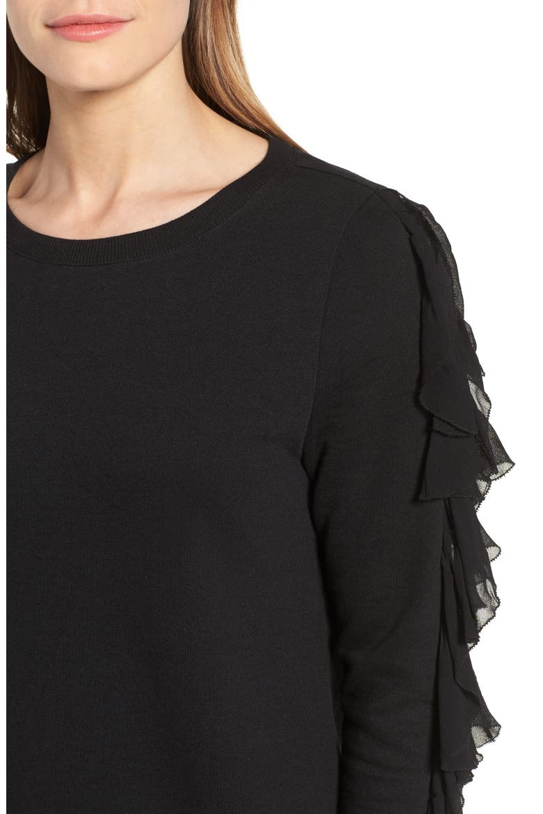 Ruffle Trim Sweatshirt, Alternate, color, BLACK