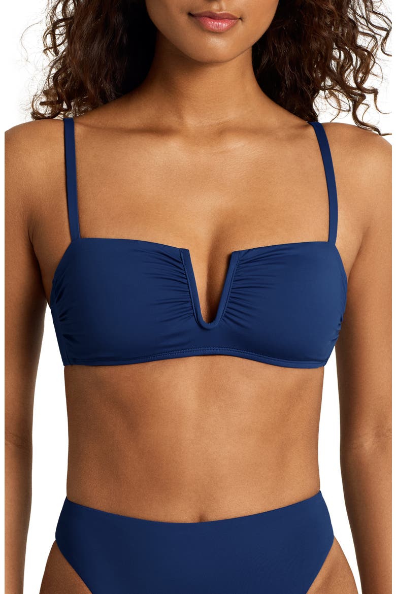 Shirred V-Wire Bikini Top, Main, color, BLUE SATURN