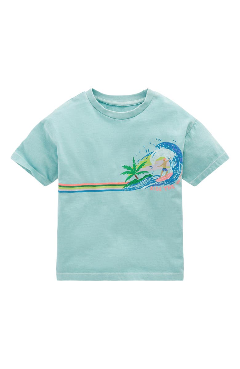 Mini Boden Kids' Surf Graphic Relaxed Cotton T-Shirt, Main, color, Dawn Blue Surf