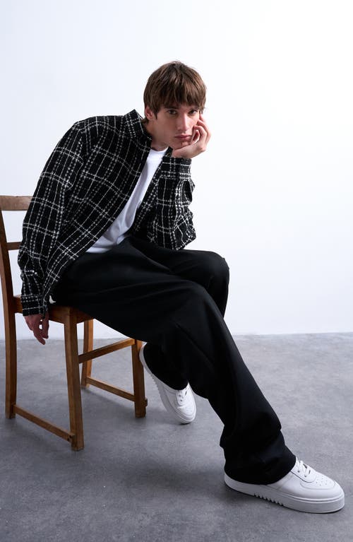 Topman Textured Check Overshirt In Black