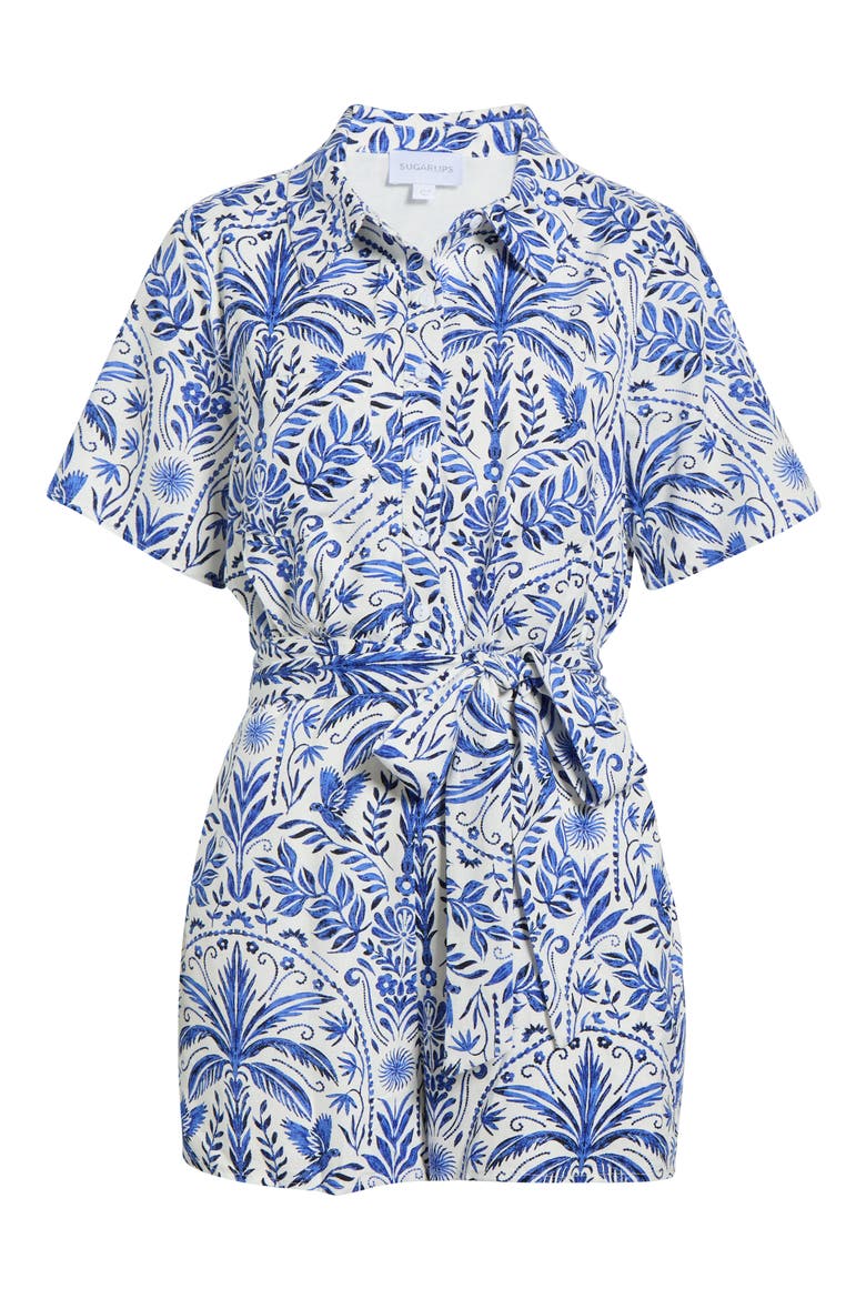 Romina Tropical Soria Belted Romper, Alternate, color, WHITE BLUE-MULTI