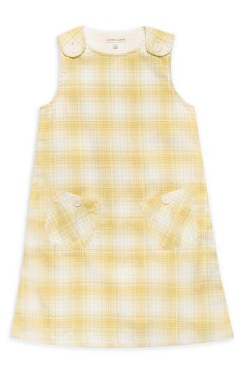 The Sunday Collective Kids' Daisy Plaid Cotton Pinafore Dress In Yellow