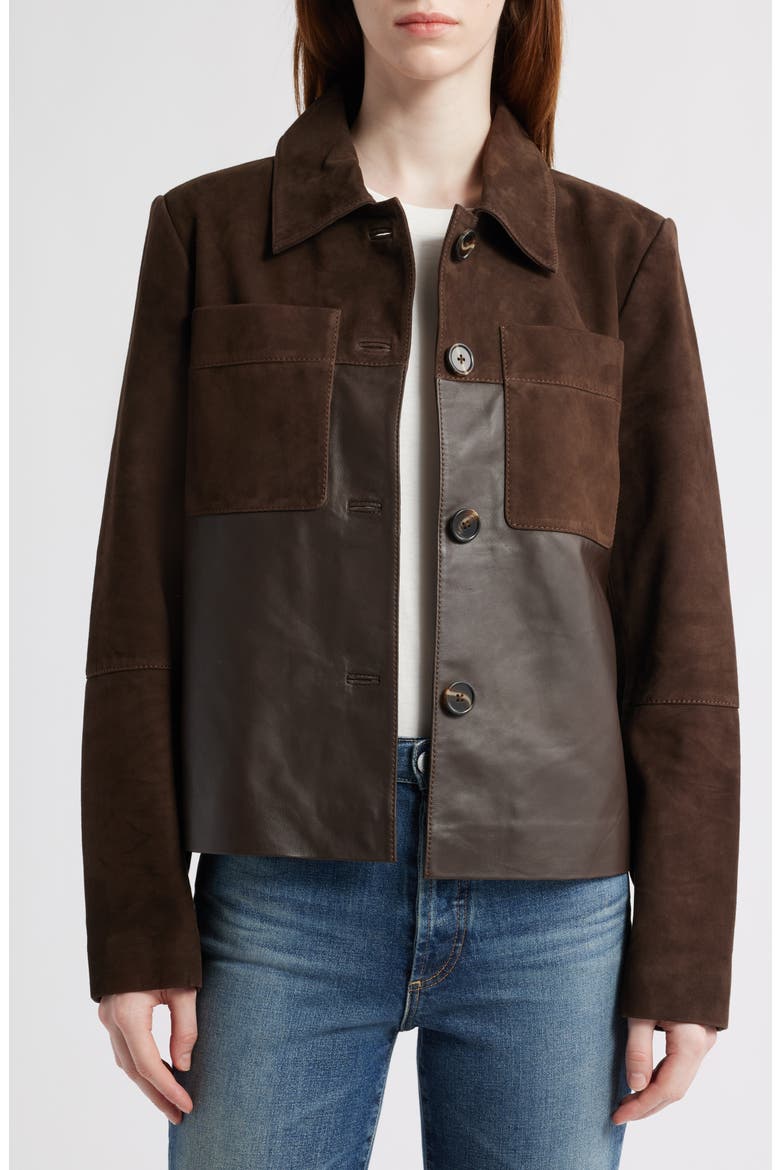 Short Suede & Leather Jacket, Alternate, color, CHOCOLATE