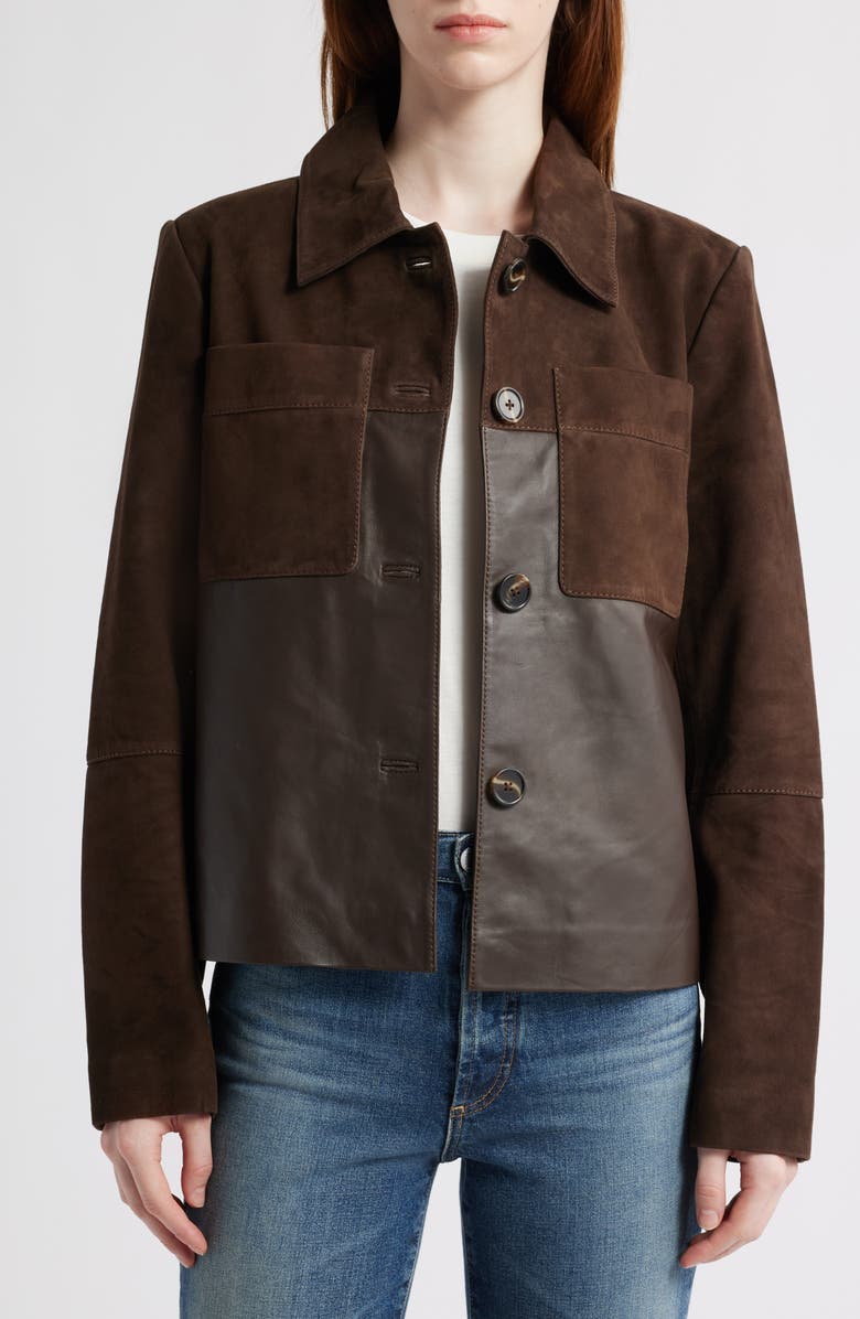 Bernardo Short Suede & Leather Jacket, Alternate, color,