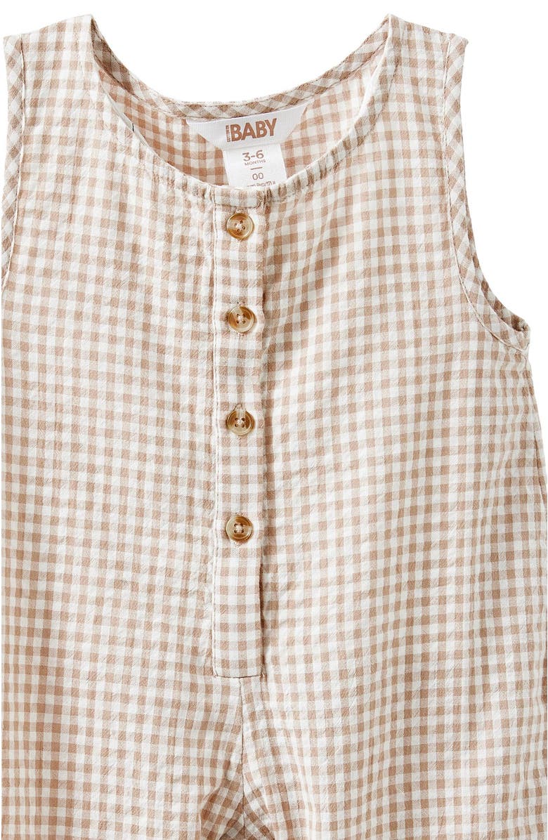 Cotton On Kids Willow Sleeveless Romper, Alternate, color, Oatmilk Gingham