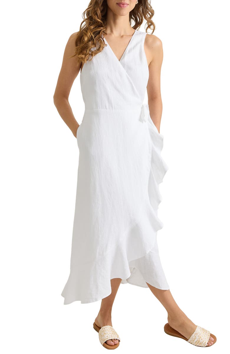 Tommy Bahama Coastalina Sleeveless Linen Wrap Dress, Main, color, White