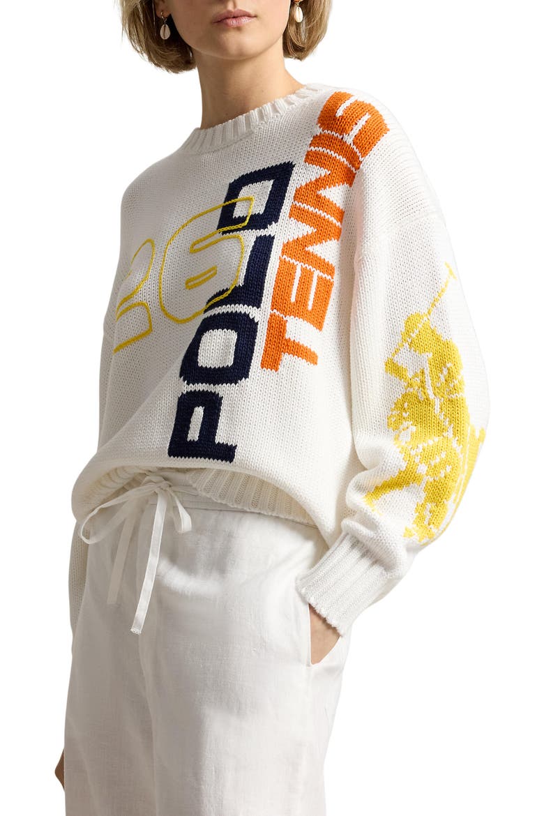 US Open® Collection Graphic Long Sleeve Cotton Sweater, Main, color, WHITE MU