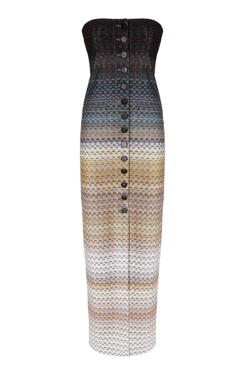 Missoni Long Strapless Viscose Dress With Lamé Threads, Alternate, color, Blue