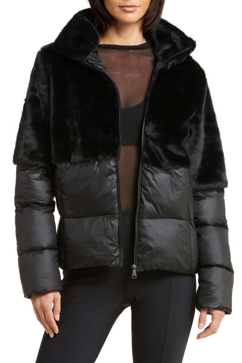 Faux Fur Puffer Jacket, Main, color, BLACK