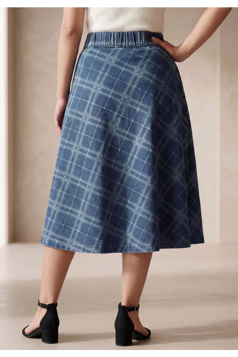 Comfort Waist Stretch Denim Swing Skirt, Alternate, color, DENIM BIAS PLAID