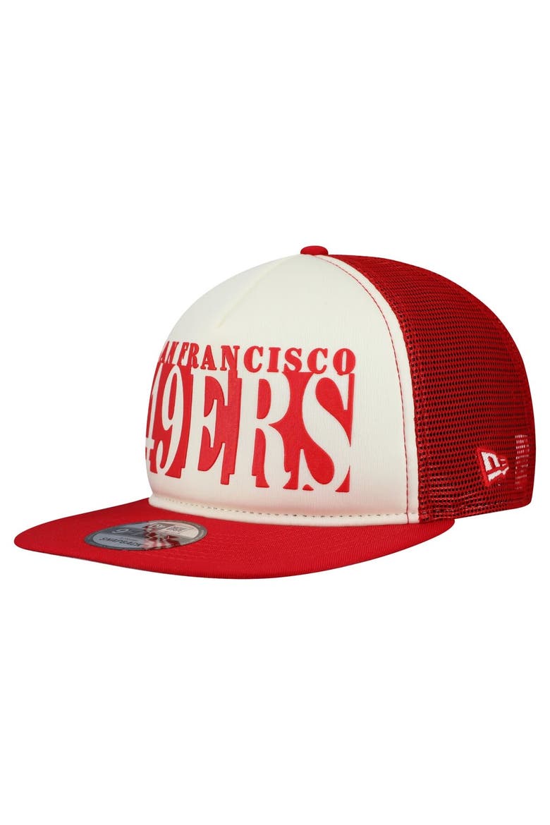 Men's New Era Cream/Scarlet San Francisco 49ers  Cutout A-Frame 9FIFTY Snapback Hat, Alternate, color, Cream