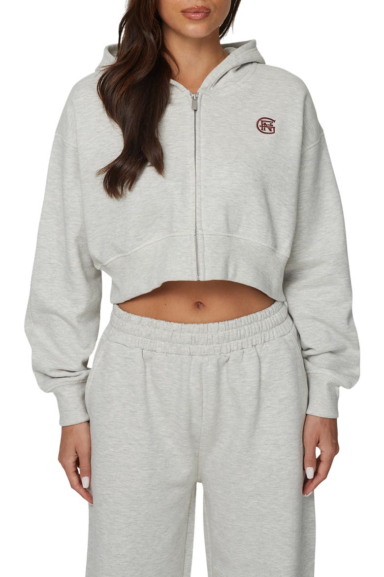 Cropped Zipped Halftone Hoodie, Main, color, Grey