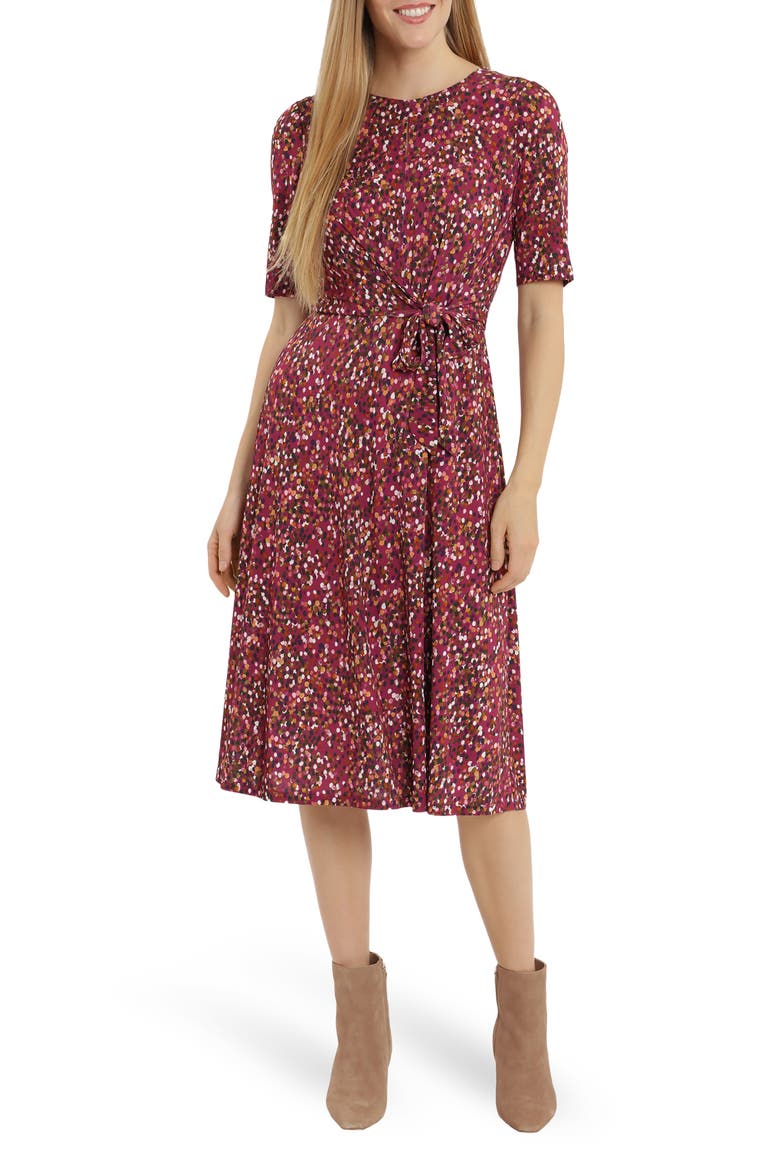 Galaxy Dots Waist Tie Midi Dress, Main, color, PURPLE