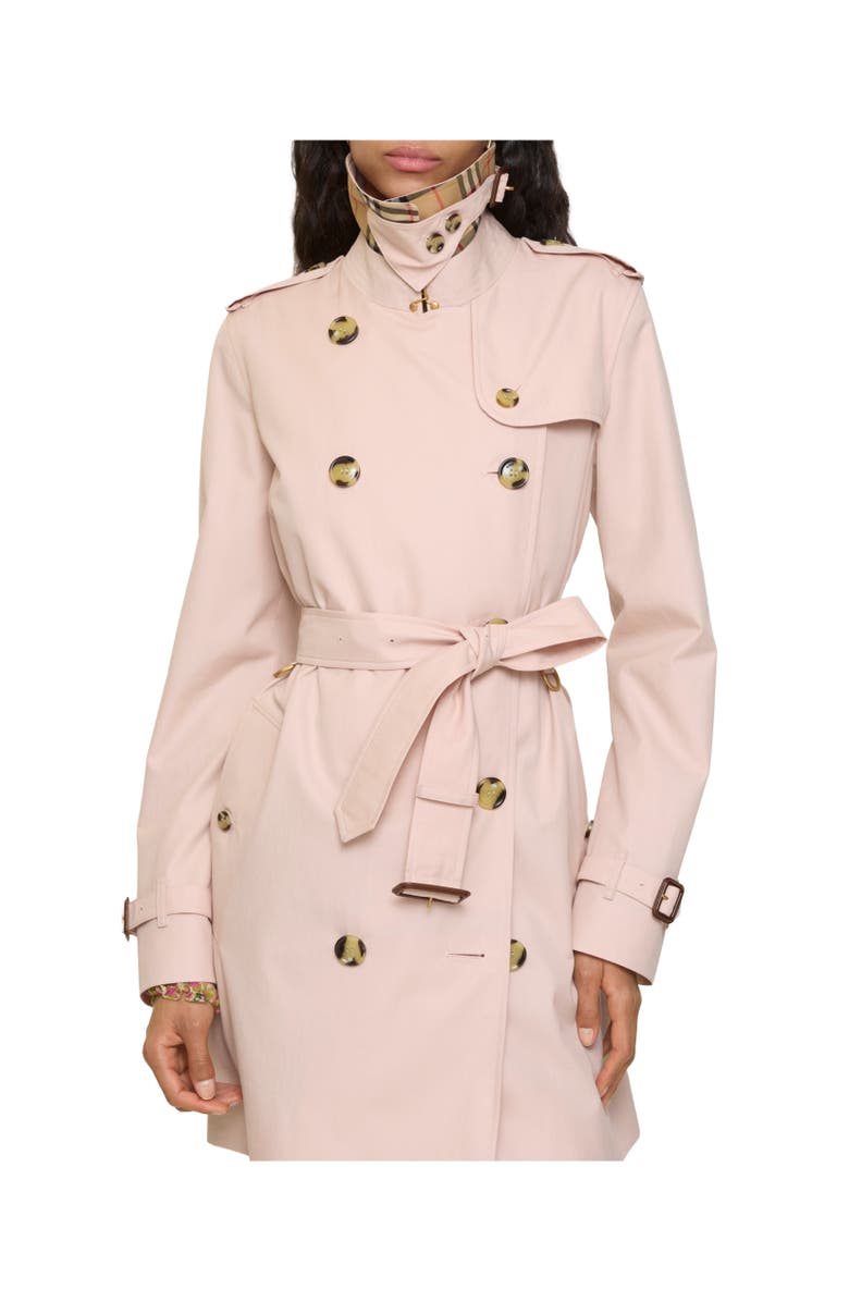 Burberry Short Tropical Gabardine Kensington Trench Coat, Alternate, color, Pale Sugar Pink