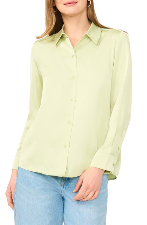 Satin Long Sleeve Button-Up Shirt