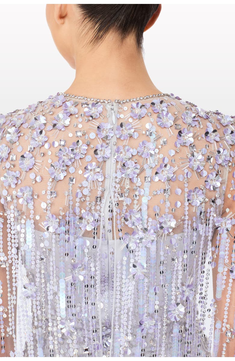 Jenny Packham Ruby Sequin-Embellished Cape Maxi Dress, Alternate, color, Cloud