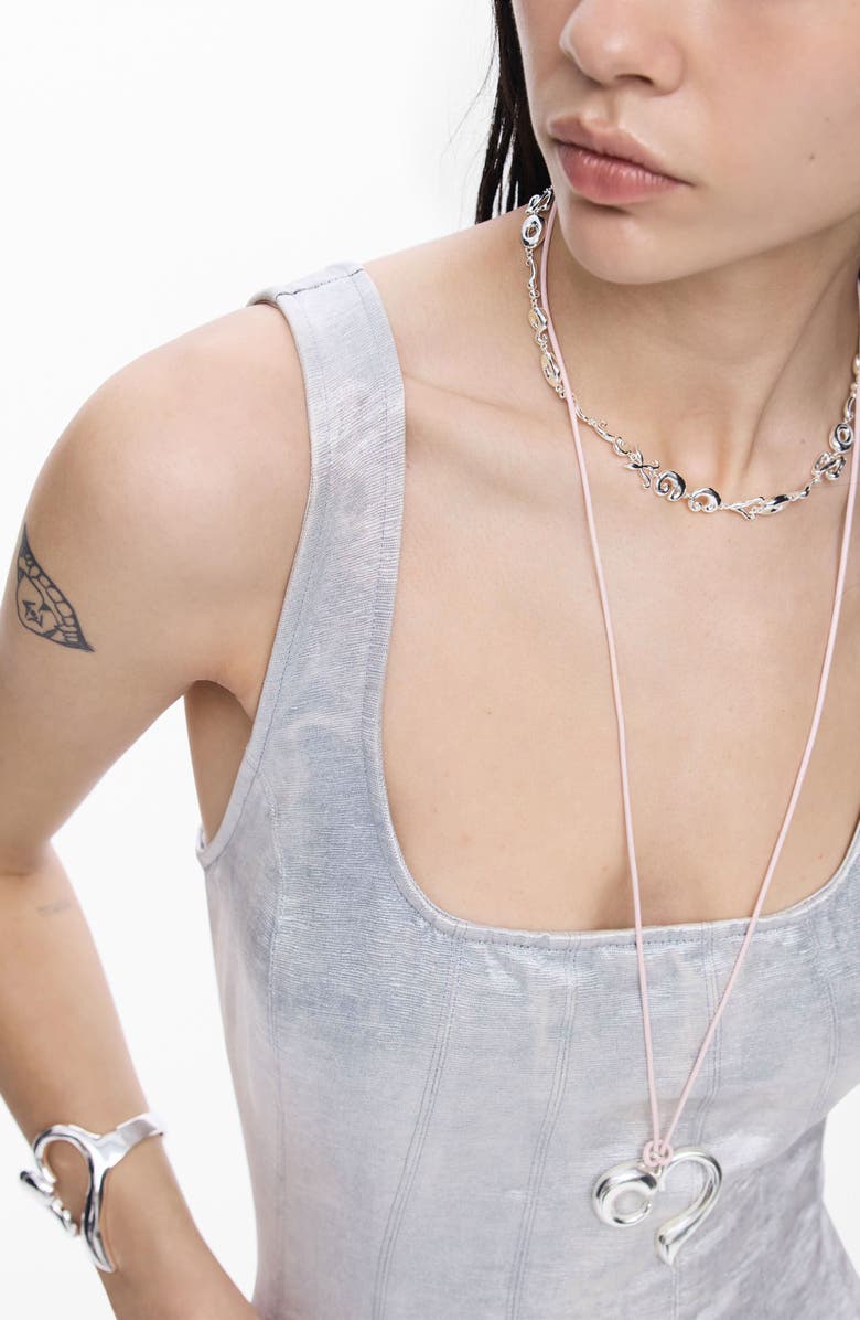 Desigual Metallic Fit & Flare Dress, Alternate, color, Silver