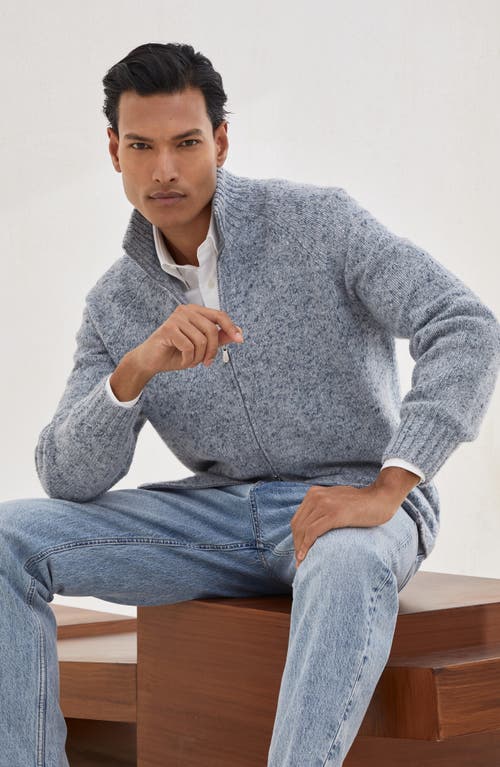 Brunello Cucinelli Cashmere Stand-up Collar Cardigan With Textured Knit In Blue