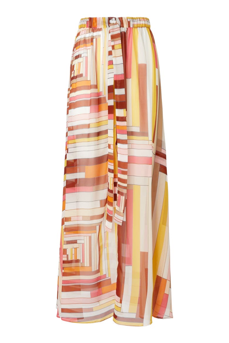 Long Covered Up Skirt In Printed Silk With Front Closure, Alternate, color, Multicoloured